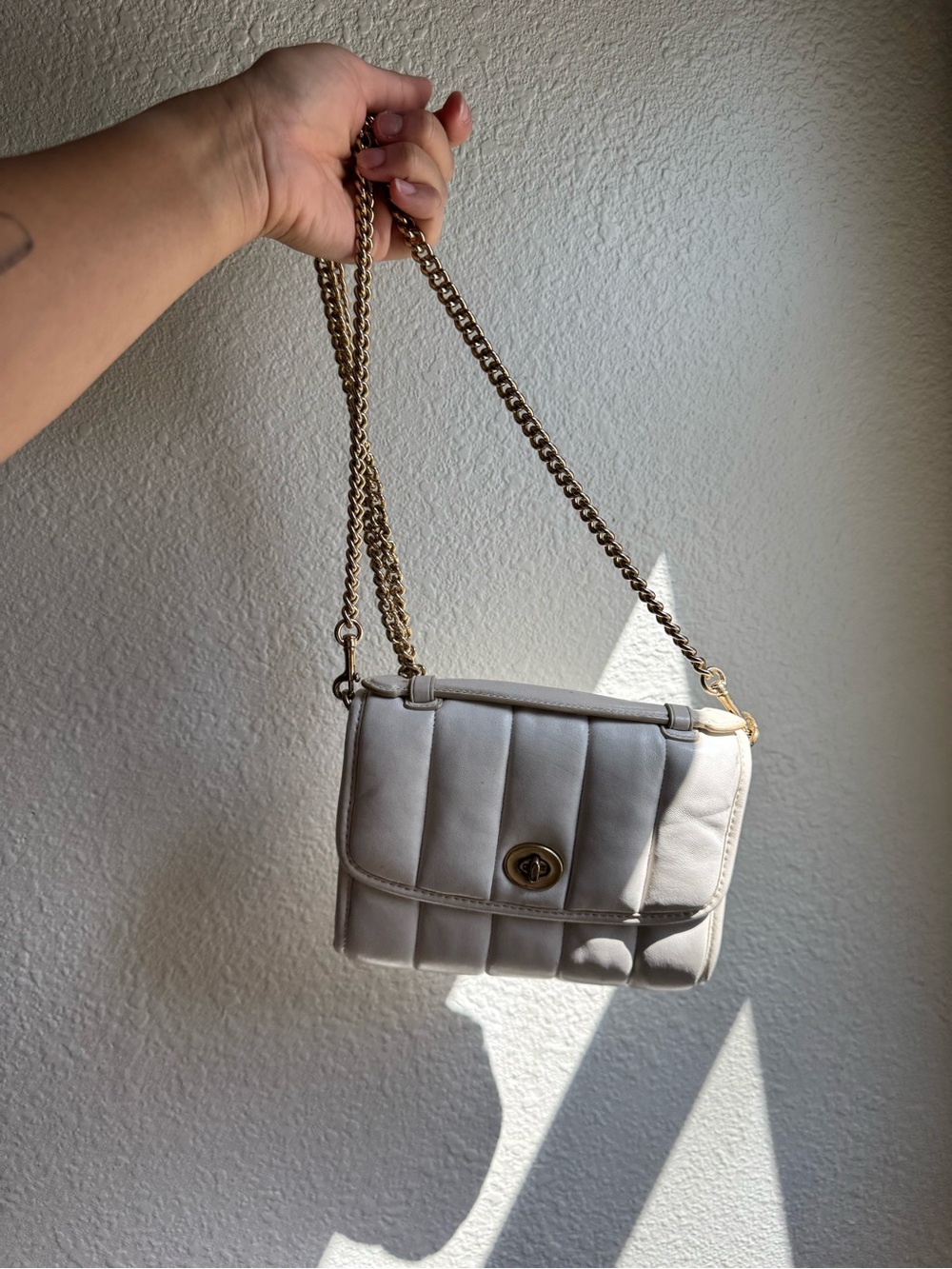 Coach Quilted Cream Chain Shoulder Bag